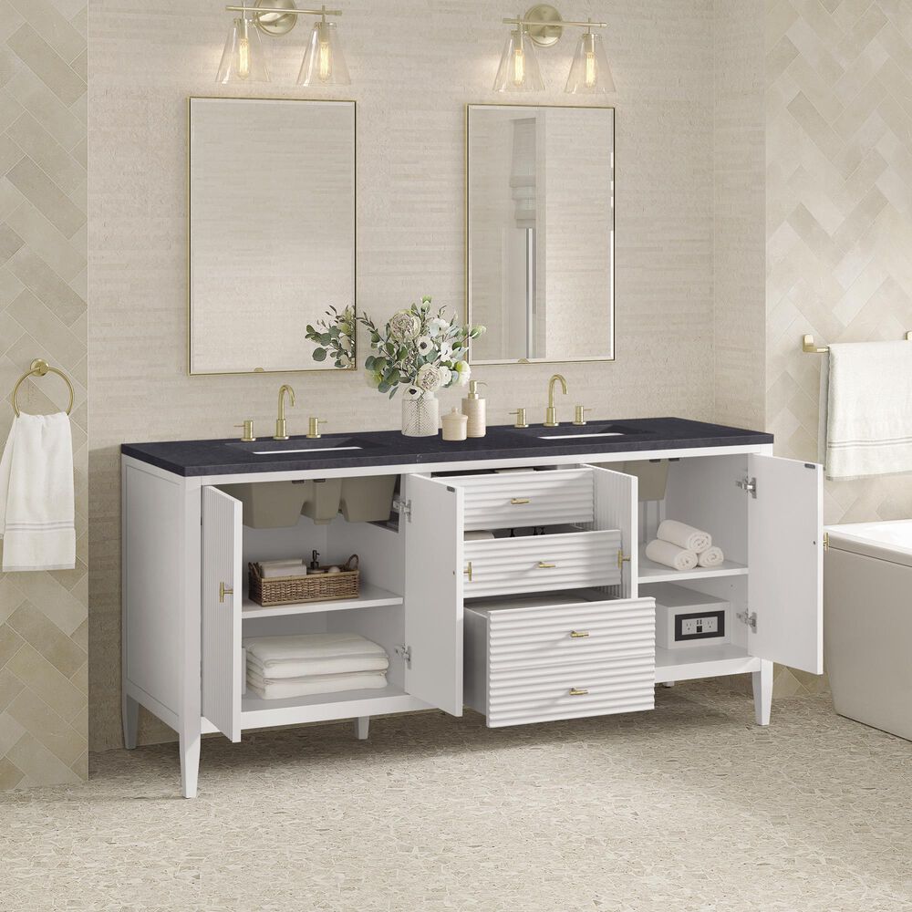 James Martin Vanities Myrrin 72&quot; Double Vanity in Bright White with 3 cm Charcoal Soapstone Quartz Top, , large