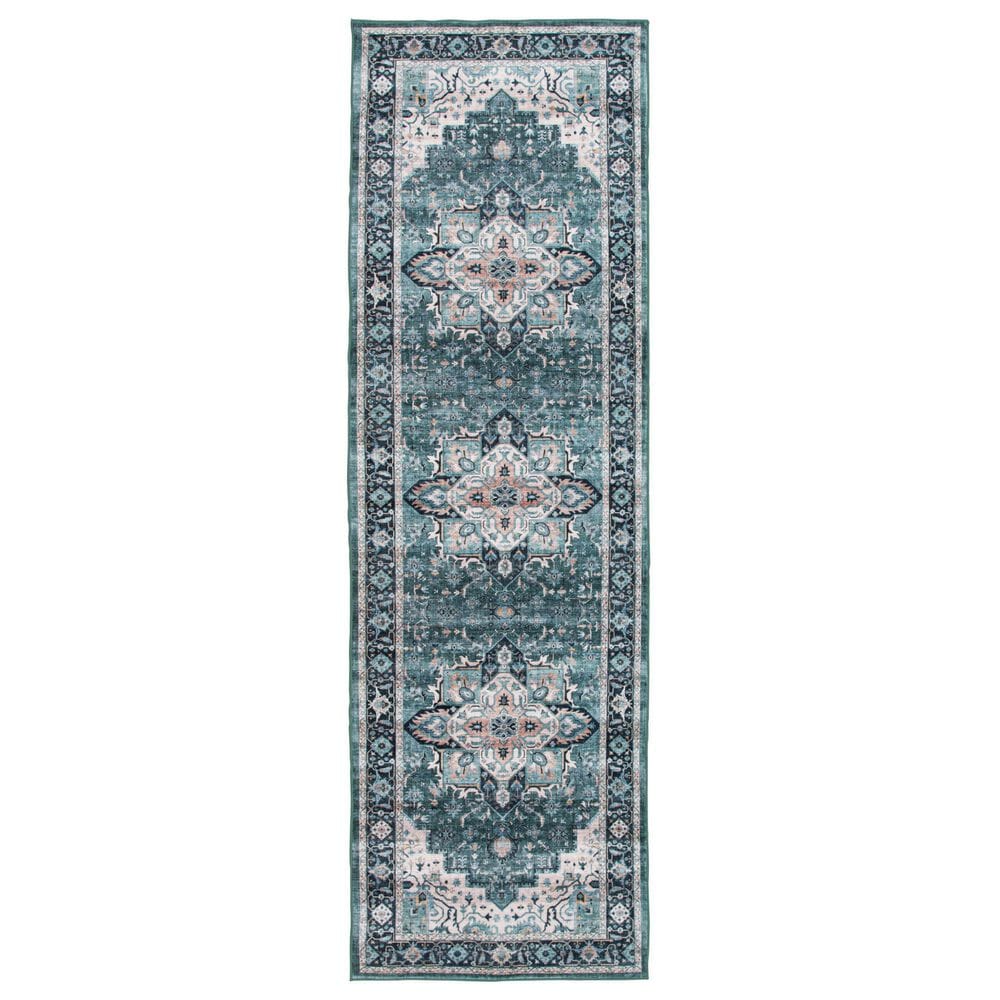 Central Oriental Rugease Velveteen Chantal Green and Ivory 2"3" x 6" Runner, , large