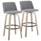 LumiSource Toriano Swivel Bar Stool with Grey Fabric Upholstery in Whitewashed and Black (Set of 2), , large