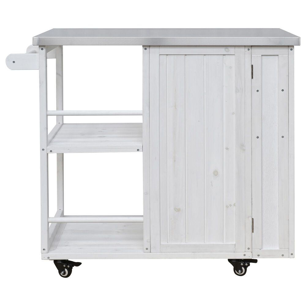 Hearth and Haven Outdoor Kitchen Island Cart with Stainless Steel Top, Towel and Spice Racks in White, , large
