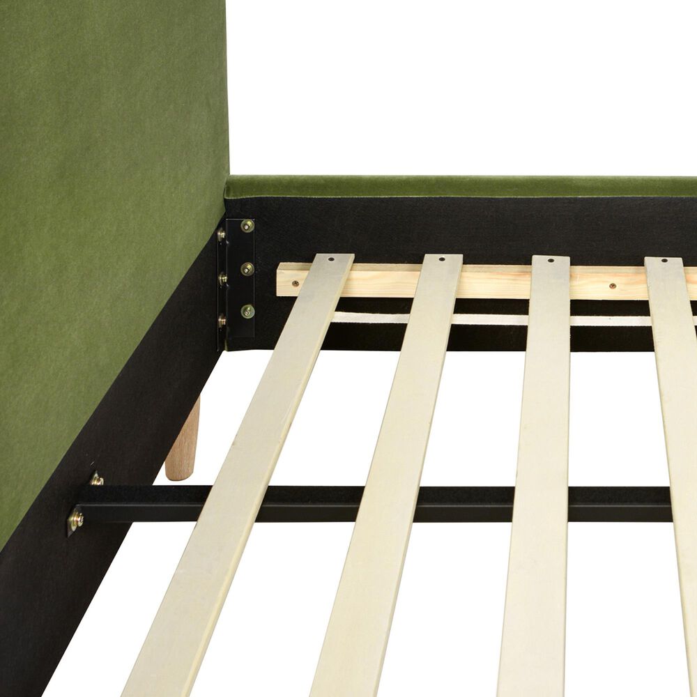 Jennifer Taylor Home Roman Queen Platform Bed with Olive Green Upholstered in Natural Whitewashed, , large