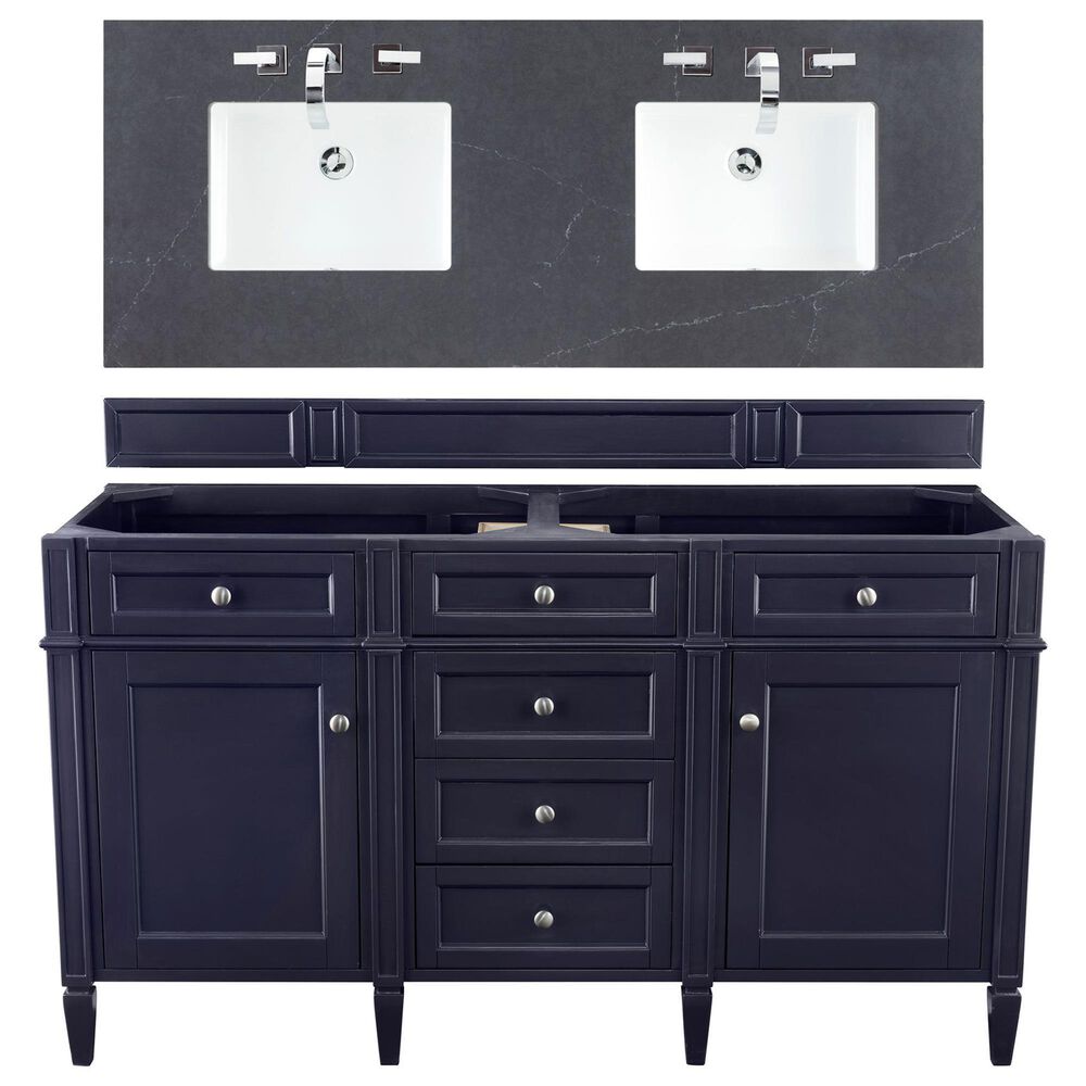 James Martin Vanities Brittany 60" Double Bathroom Vanity in Victory Blue with 3 cm Charcoal Soapstone Quartz Top, , large