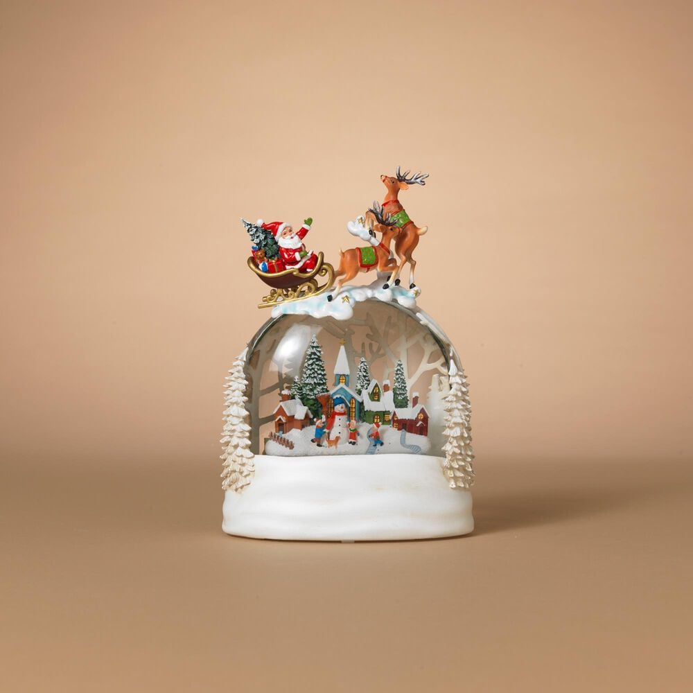 The Gerson Company 9.5&quot;H Battery-Operated Lighted Spinning Water Globe with Sleigh in White, , large