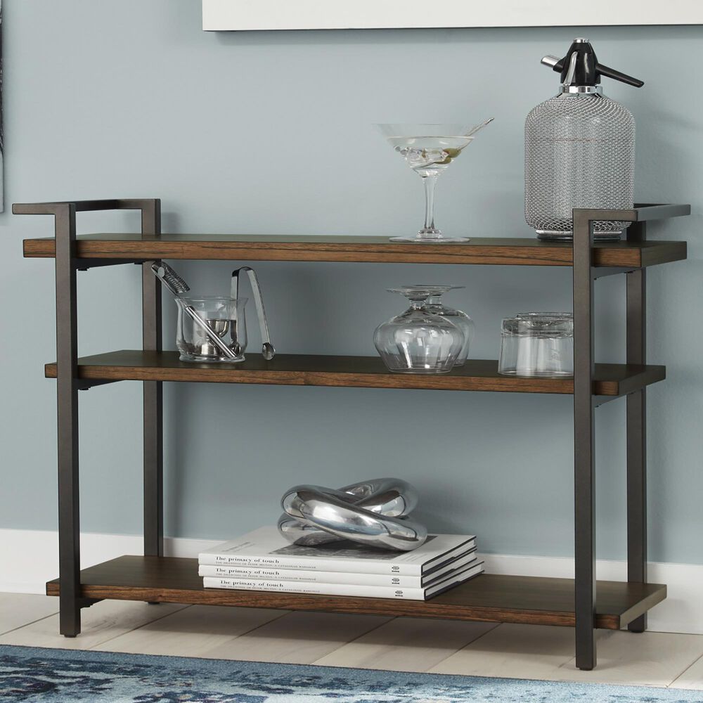 Null Industrial Small Console Table in Brown Cherry and Antique Brass, , large