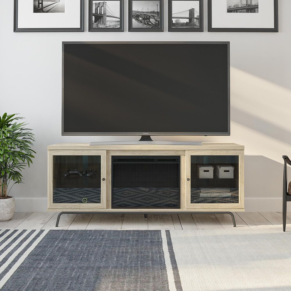 DHP Marabella 70&quot; TV Stand with Fireplace in Blonde Oak, , large