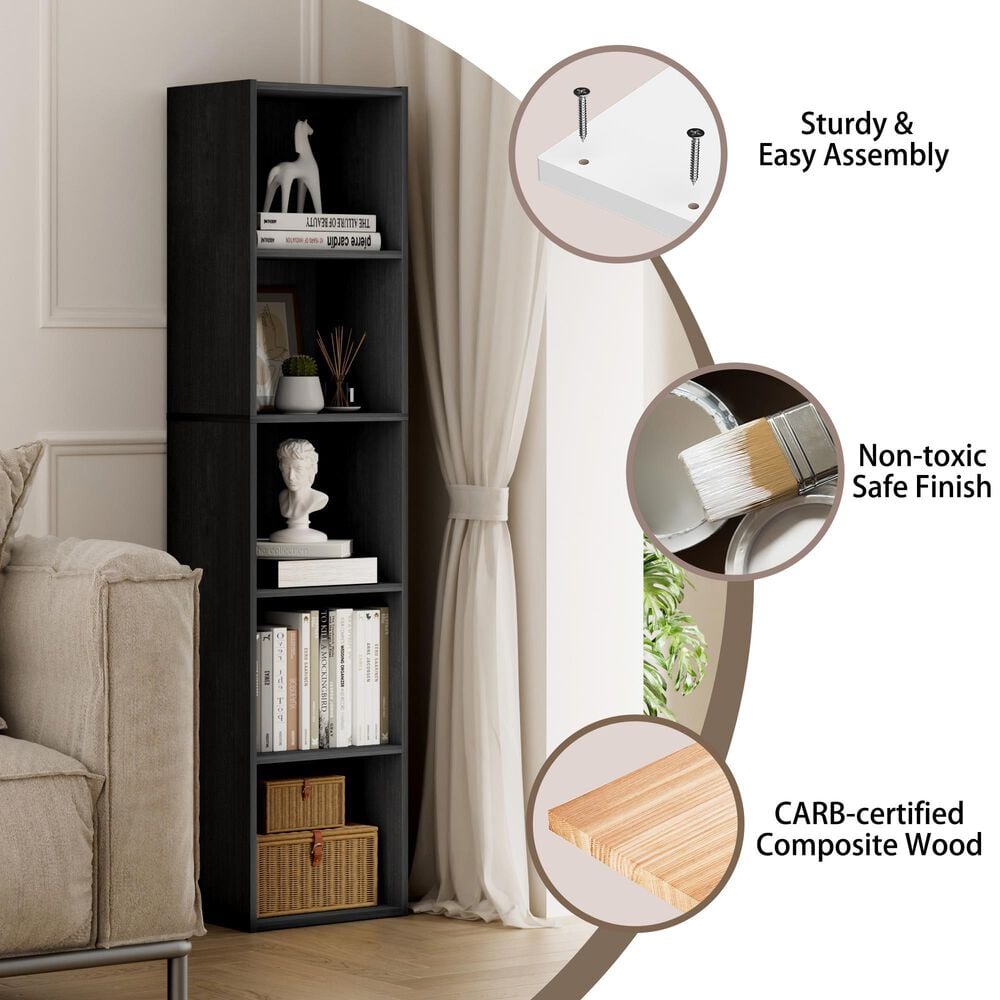 HOMLUX 5-Tier Cube Open Shelf Storage Organizer Bookcase in Blackwood, , large