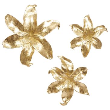 Maple and Jade 18" x 16" Contemporary Flowers Wall Decor in Gold (Set of 3), Gold, large