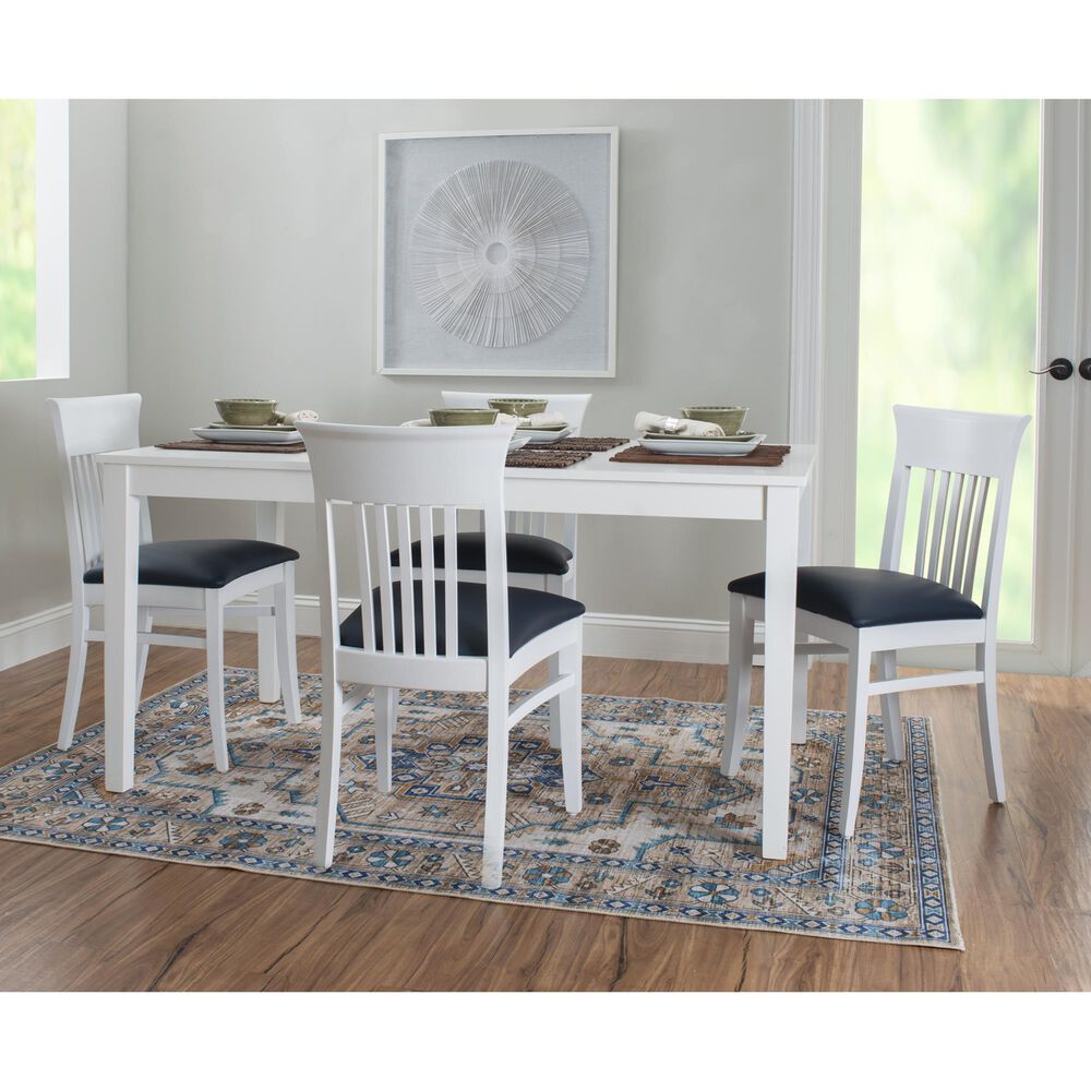Linon Home Decor Jenny Side Chair with Navy Blue Faux Leather Cushion Seat in White (Set of 2), , large