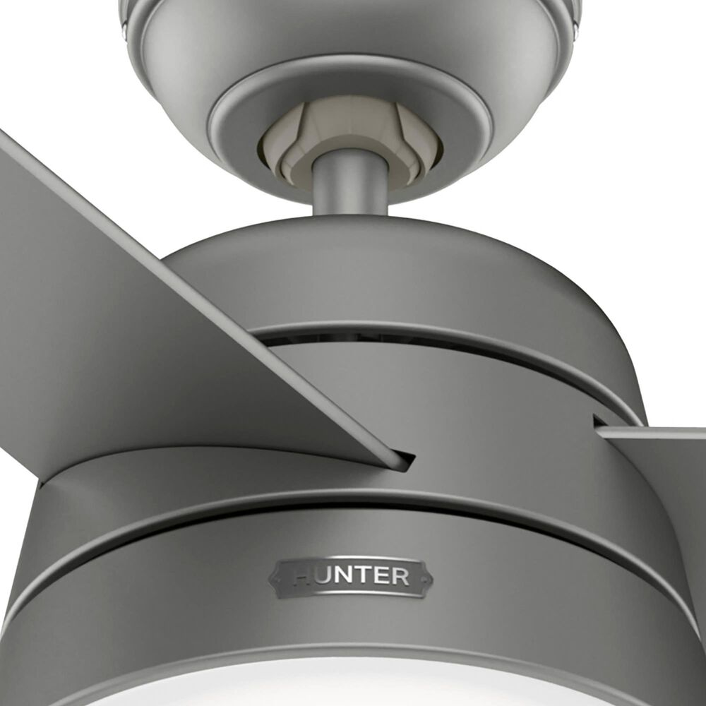 Hunter Aker 52&quot; Outdoor Ceiling Fan with LED Lights in Matte Silver, , large