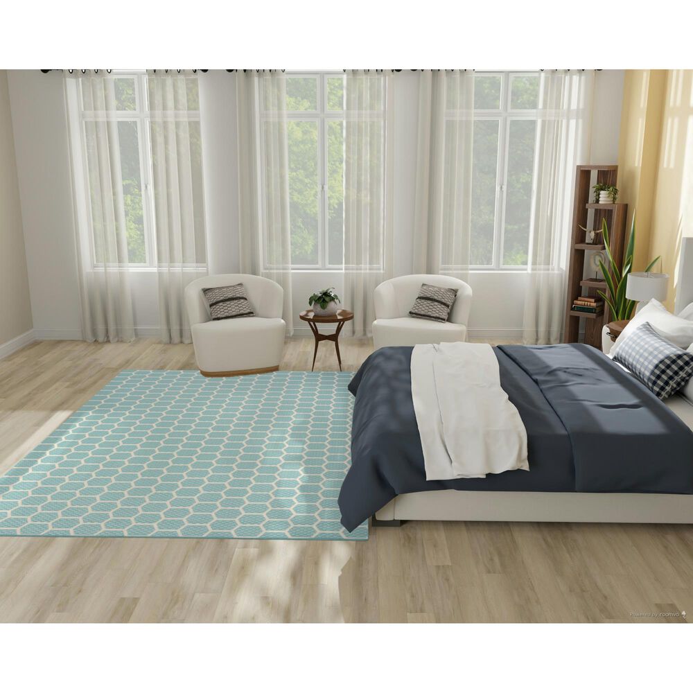Nourison Twist Reversible 6&#39; x 9&#39; Aqua Indoor/Outdoor Area Rug, , large