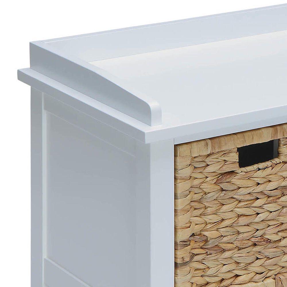 Hearth and Haven Flavius Storage Bench with Rattan Baskets in White and Brown, , large