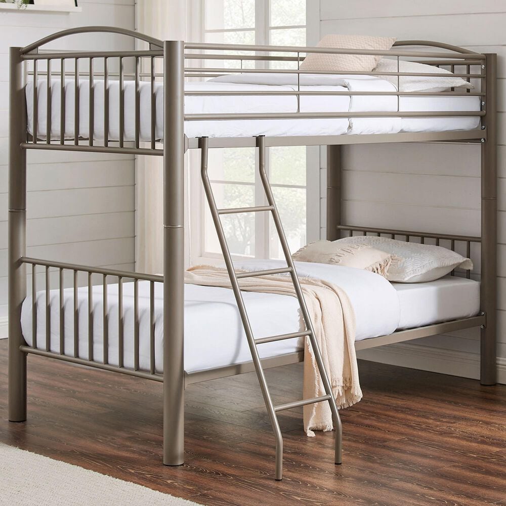 Linon Home Decor Heavy Twin Over Twin Bunk Bed in Pewter, , large