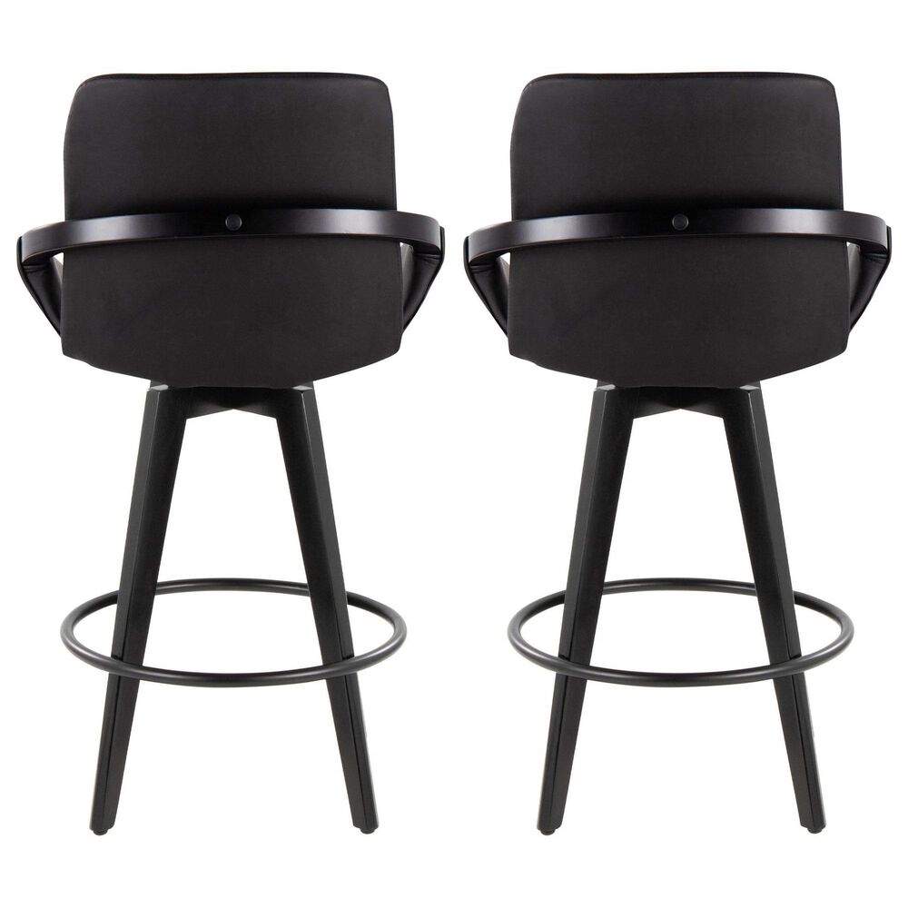 LumiSource Cosmo 26" Swivel Counter Stool with Black Upholstery in Black (Set of 2), , large