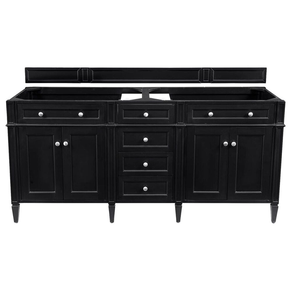 James Martin Vanities Brittany 72&quot; Double Bathroom Vanity in Black Onyx with Single Hole 3 cm White Zeus Quartz Top and Rectangular Sinks, , large