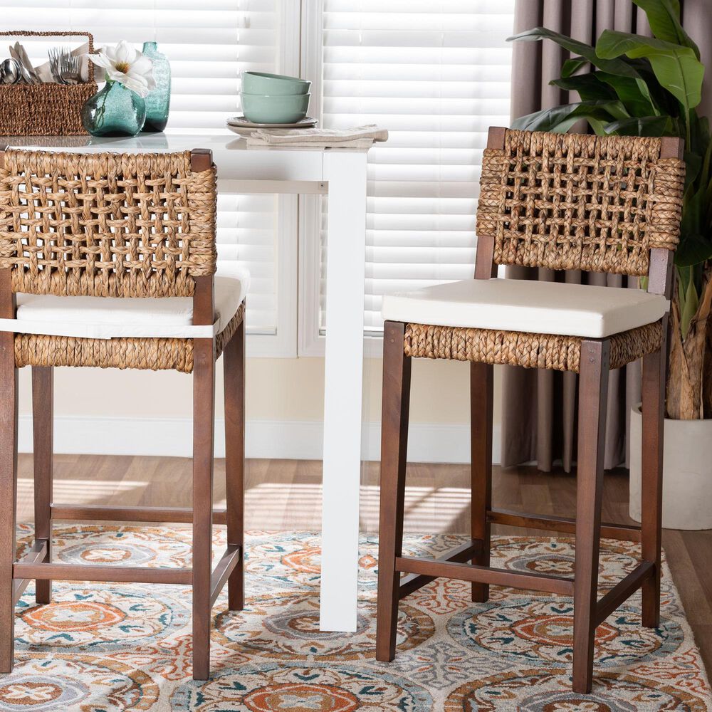 Baxton Studio Alise Bar Stool in Earthy Brown and Natural Brown, , large