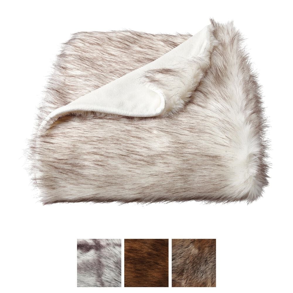 Timberlake Lavish Home Premium Faux Wolf Fur Blanket in Pearl White, , large