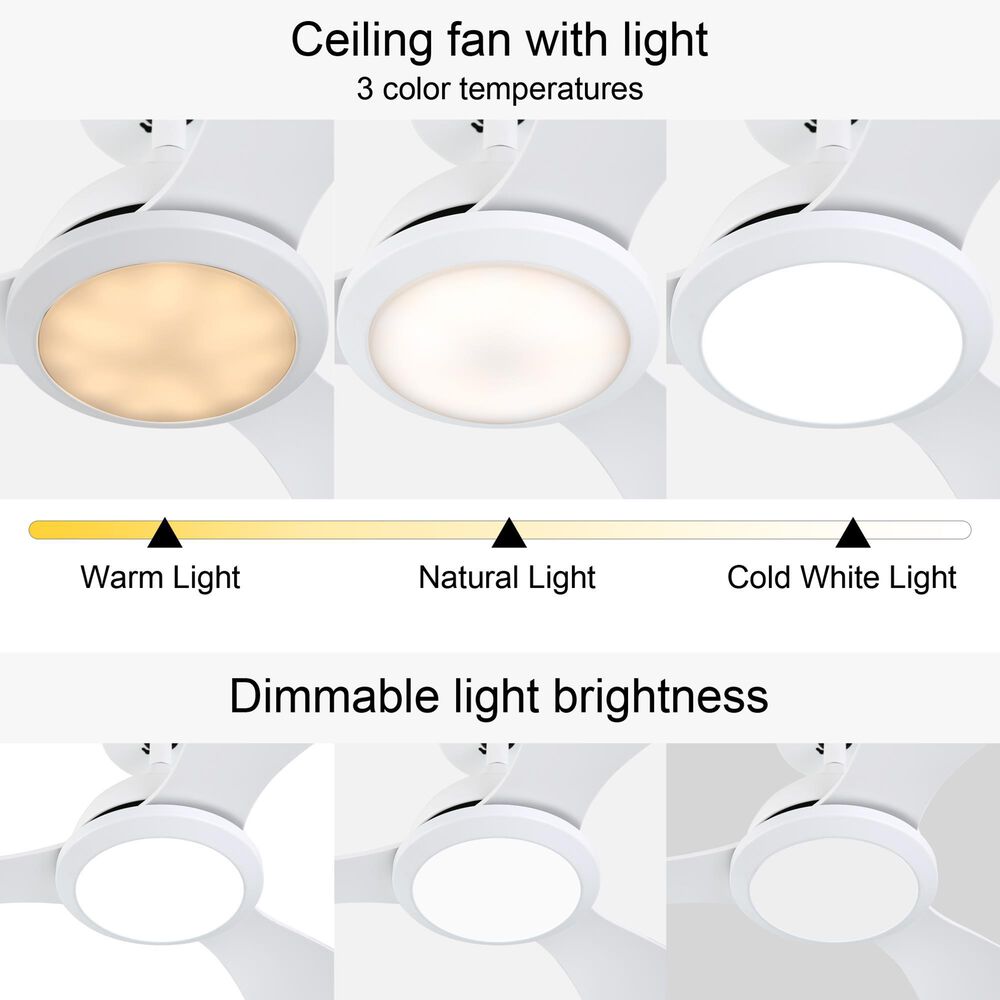 HOMLUX 52" Indoor Ceiling Fan with LED Light in White, , large
