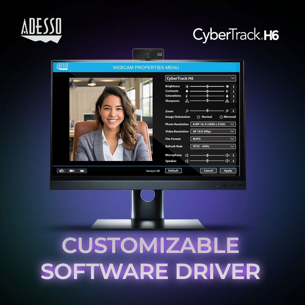 Adesso CyberTrack H6 4K Ultra HD Resolution Desktop Webcam in Black, , large