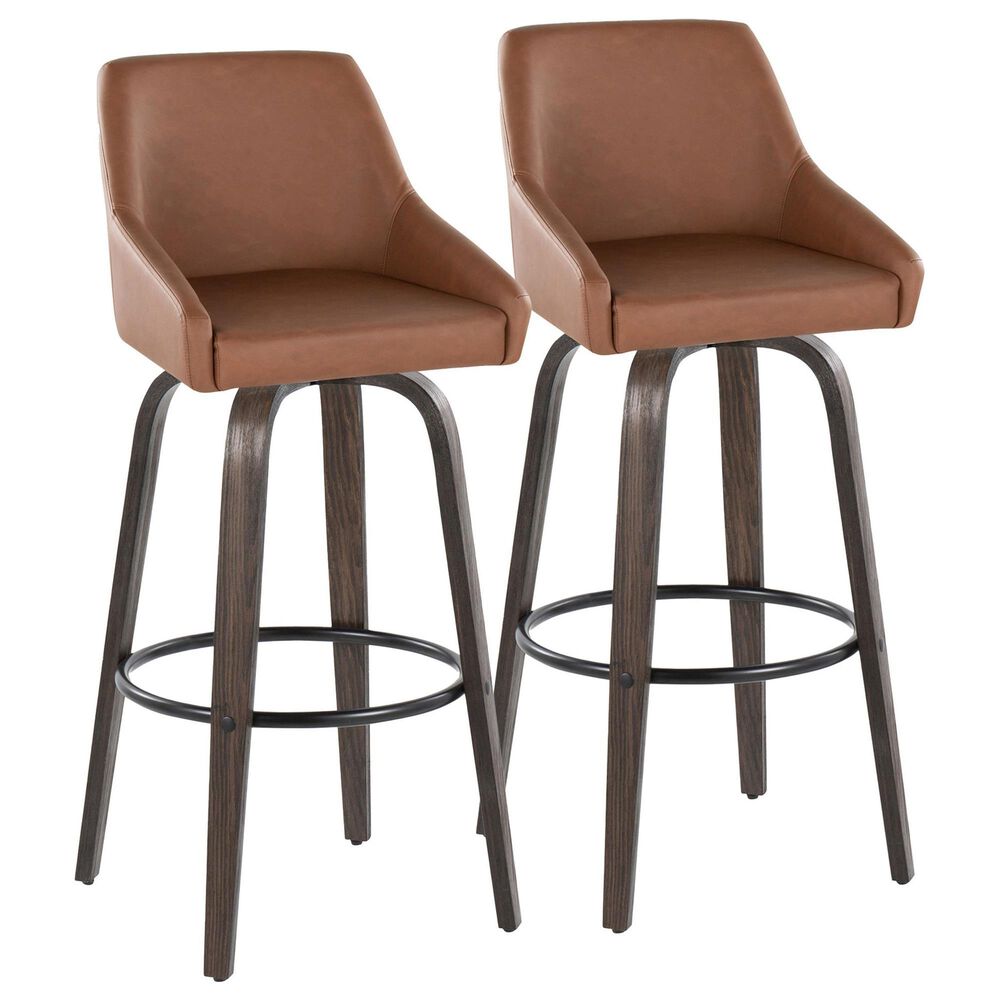 LumiSource Hannah Swivel Bar Stool with Camel Faux Leather Upholstery in Walnut and Black (Set of 2), , large
