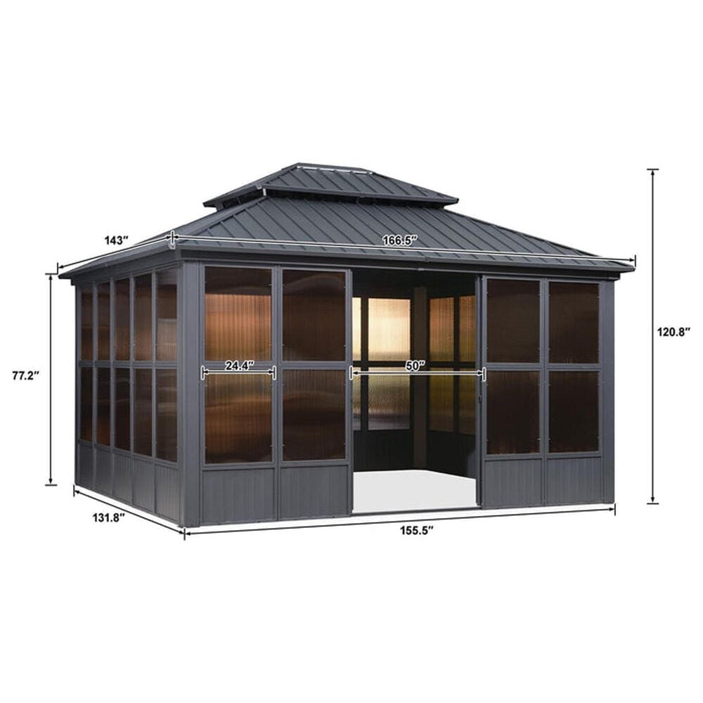 HOMLUX 12' x 14' Outdoor Sunroom Gazebo with Aluminum Frame in Gray, , large