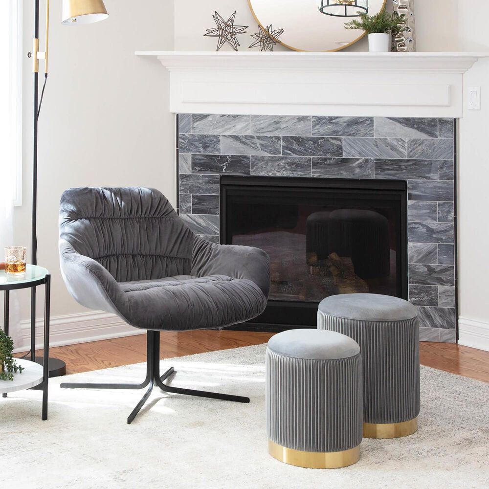 Lumisource Marla 2-Piece Nesting Pleated Ottoman Set in Grey, , large