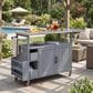 HOMLUX Farmhouse Rolling Outdoor Kitchen Cart with Stainless Steel Top in Blue Gray, , large