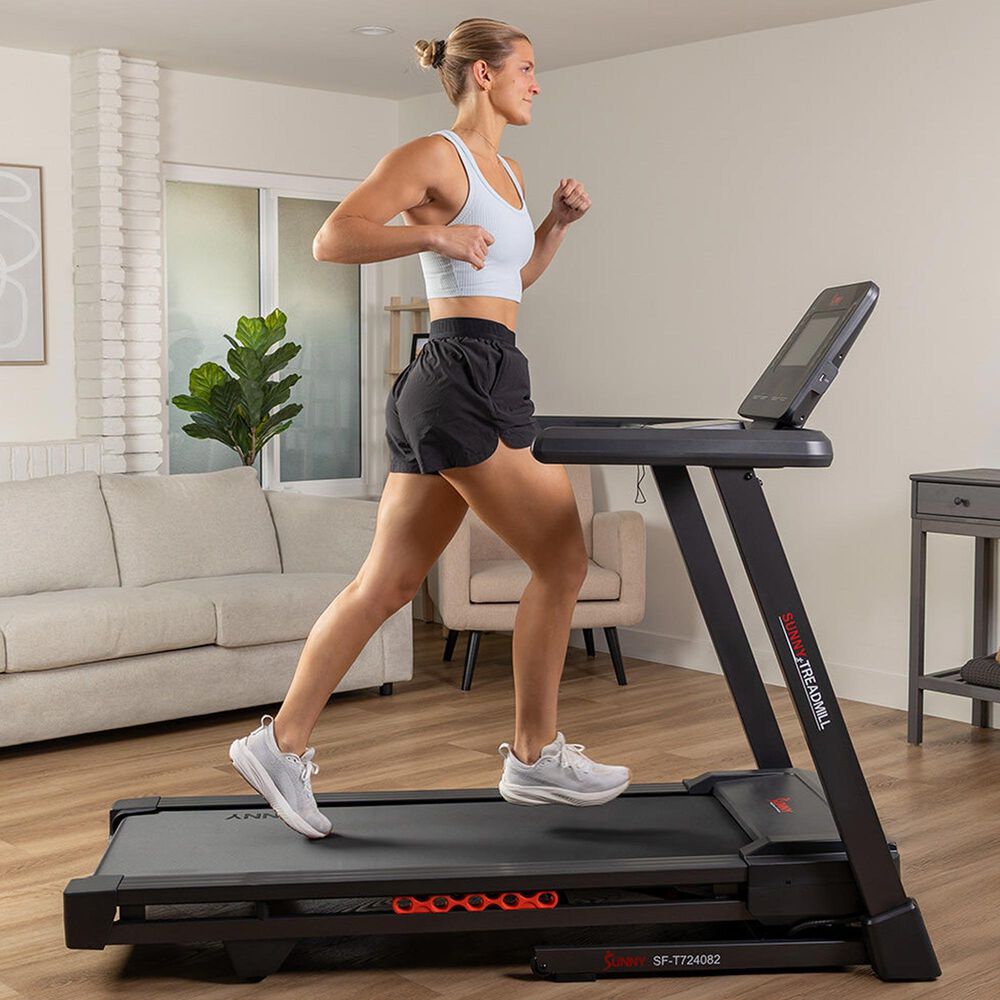 Sunny Health &amp; Fitness Ultra T10 Smart Folding Treadmill in Black and Red, , large
