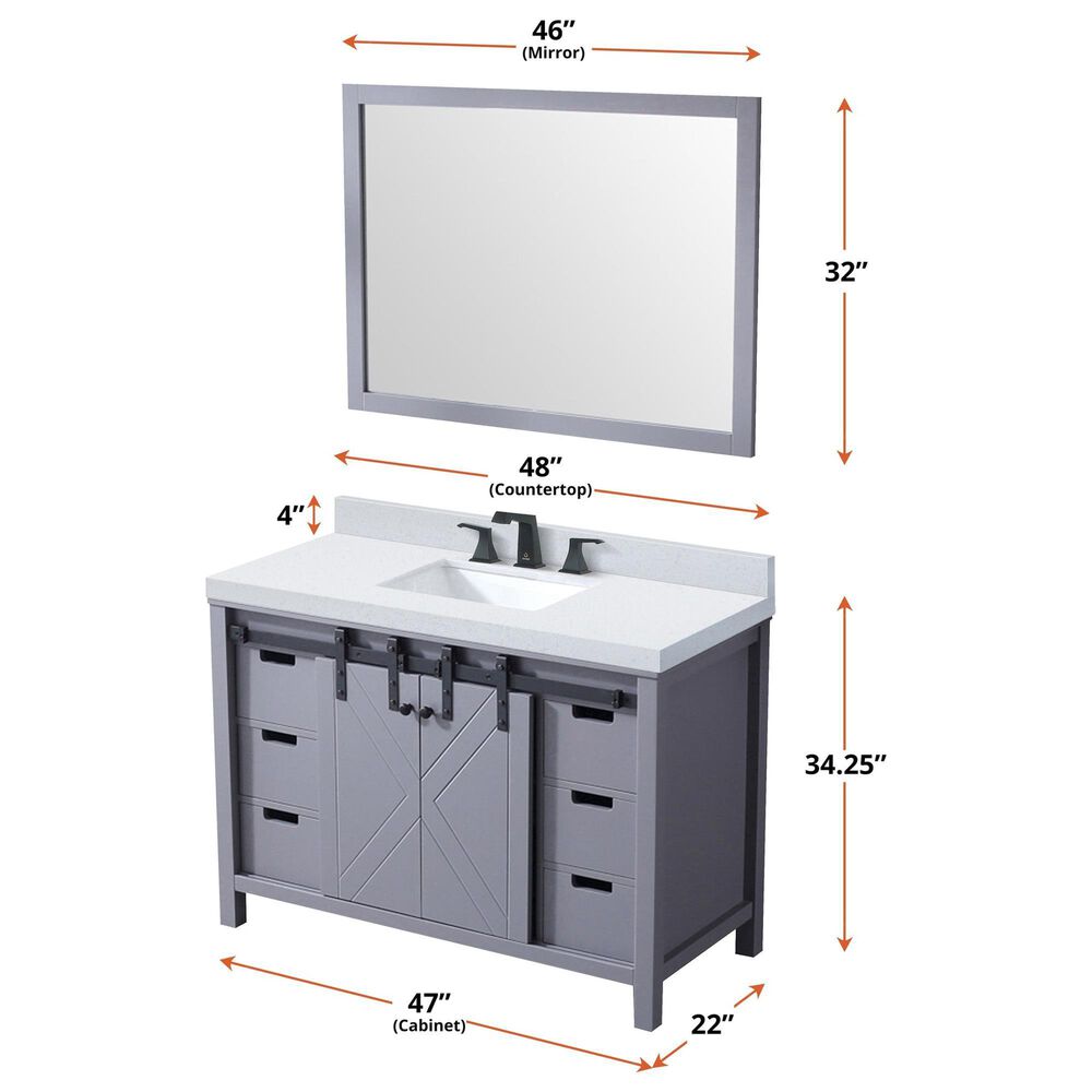 Lexora Home Marsyas 48&quot; Single Bathroom Vanity in Dark Grey with White Carrara Marble Top and Rectangular Sink, , large