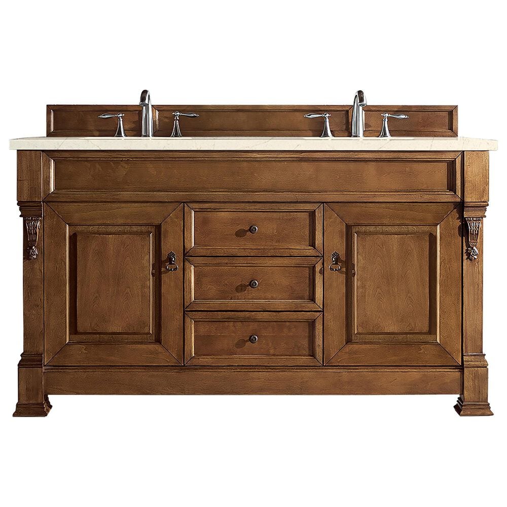 James Martin Vanities Brookfield 60" Double Bathroom Vanity in Country Oak with 3 cm Eternal Marfil Quartz Top and Rectangle Sink, , large