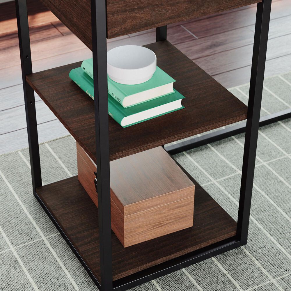 Hearth and Haven 2-Drawer L-Shaped Desk in Brown and Grey, , large