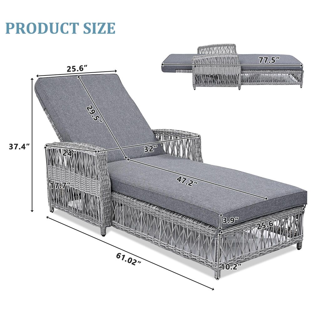Hearth and Haven GO Outdoor Long Reclining Chaise Lounge with Armrests and Adjustable Backrest in Grey, , large