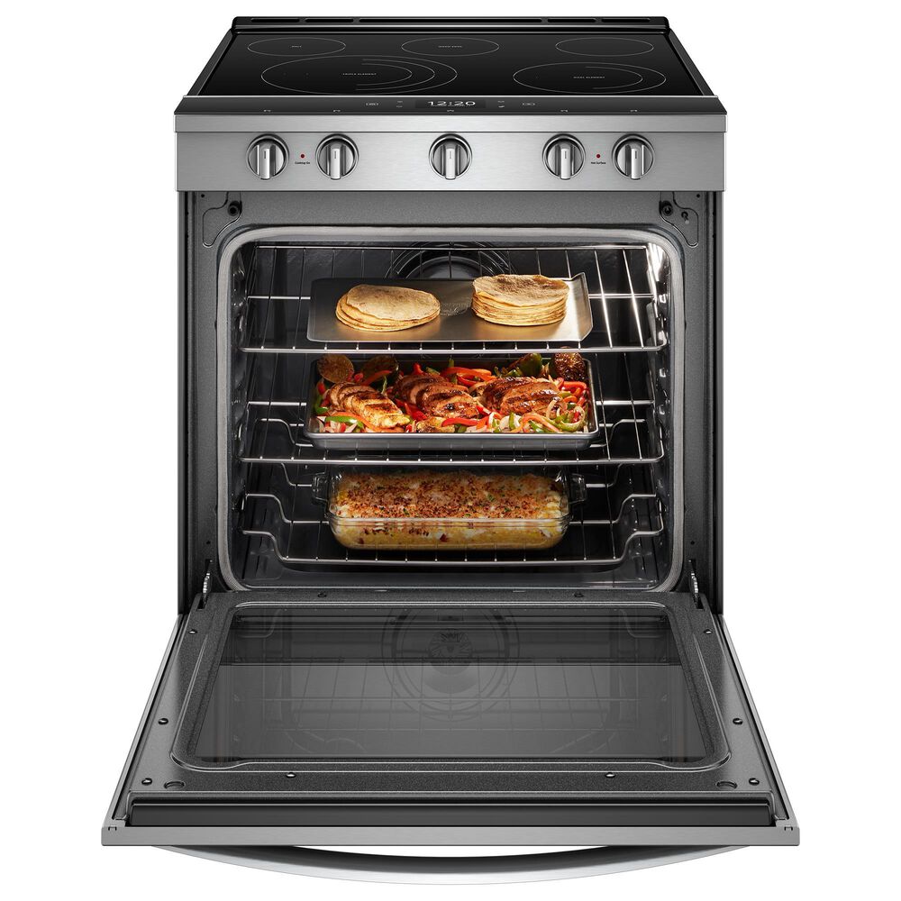 Whirlpool 2-Piece Kitchen Package with 6.4 Cu. Ft. Smart Slide-In Electric Range and 1.1 Cu. Ft. Over-the-Range Microwave in Fingerprint Resistant Stainless Steel, , large