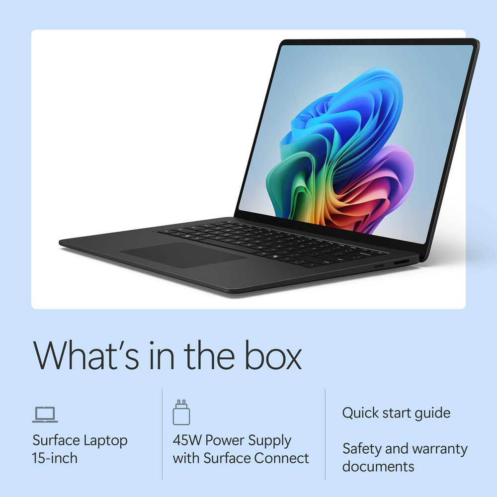 Microsoft Surface Laptop | 15-inch | Snapdragon X2 Elite (12 core) | 16GB RAM | 1TB SSD | Black | Windows 11 | (Latest Model, 8th Edition), , large