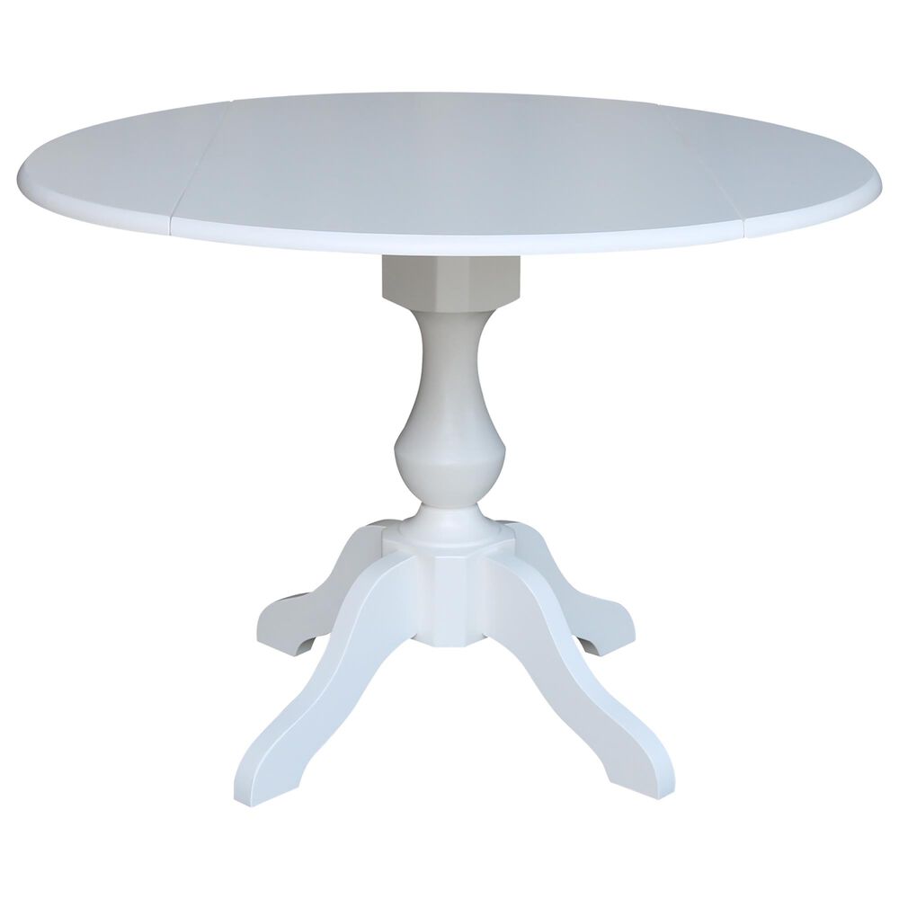 International Concepts 42" Modern Farmhouse Round Drop Leaf Dining Table in White, , large