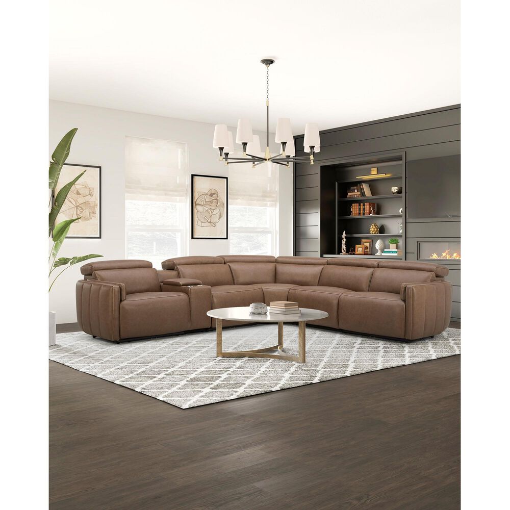 Interlochen 6-Piece Power Reclining Leather Sectional with Power Headrest in York Chestnut, , large