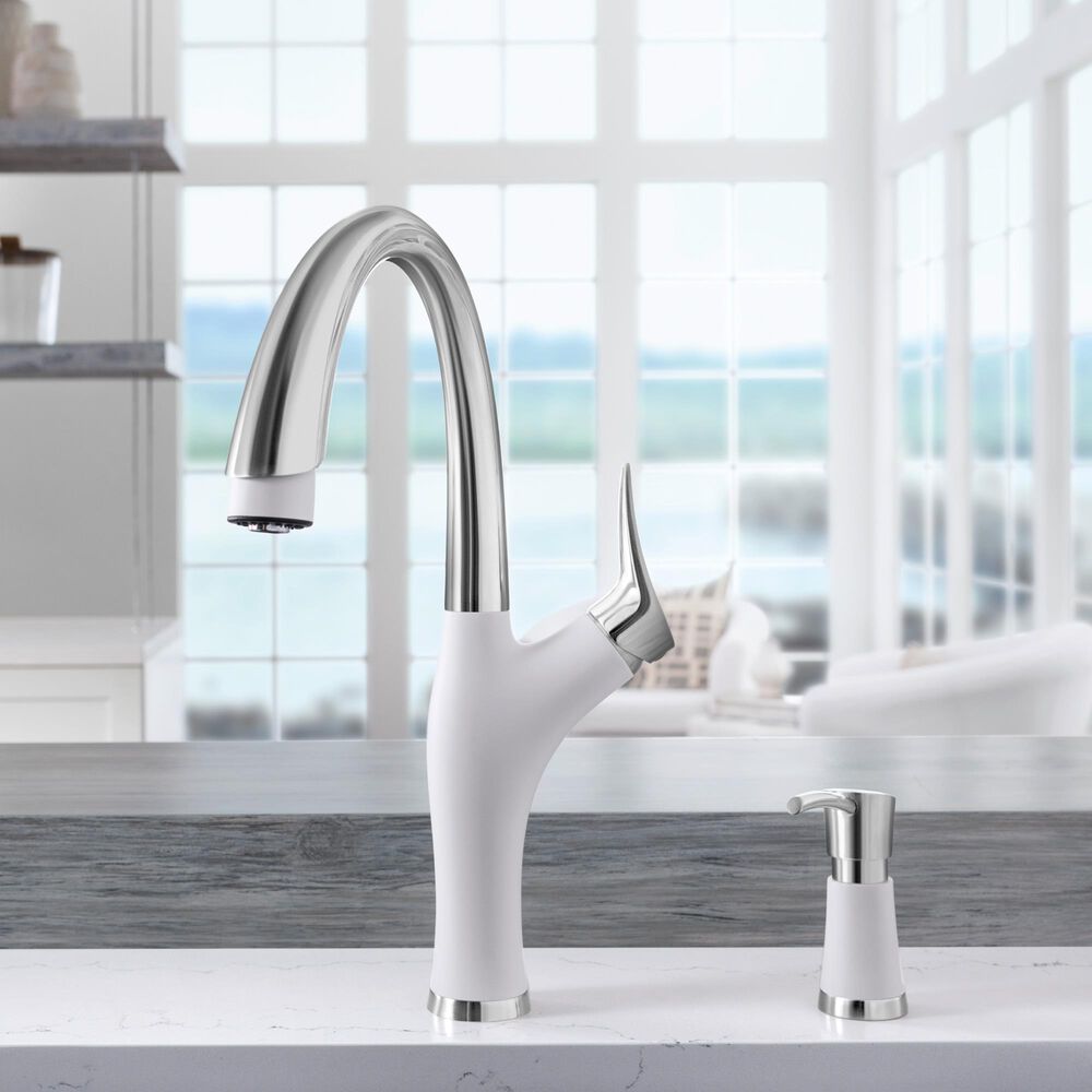 Blanco Artona Pull-Down Kitchen Faucet 1.5 GPM in PVD Steel and White, , large