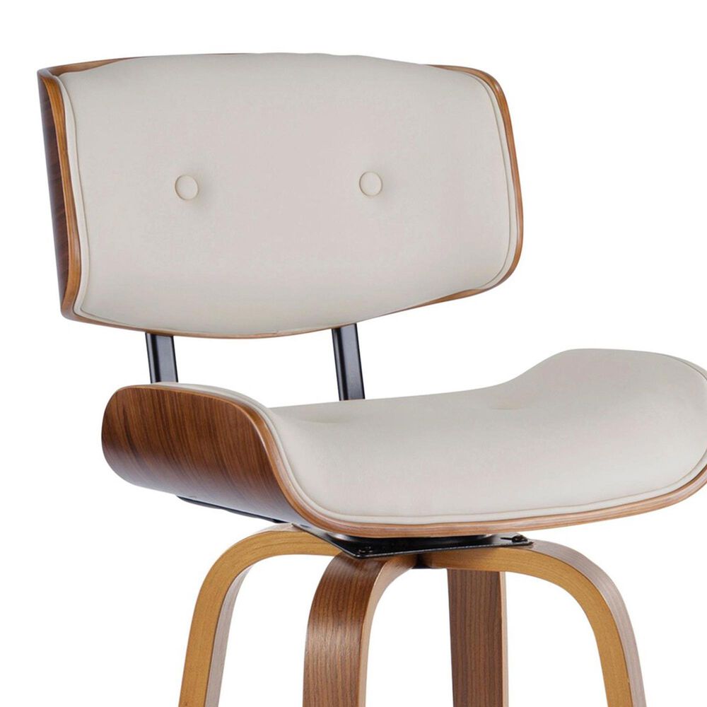 LumiSource Lombardi 26" Swivel Counter Stool with Cream Faux Leather Upholstery in Walnut and Black (Set of 2), , large