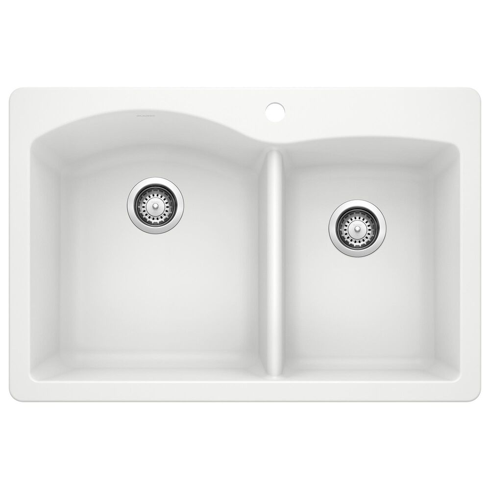 Blanco Diamond 33" 60/40 Double Bowl Dual Mount Kitchen Sink in White, , large