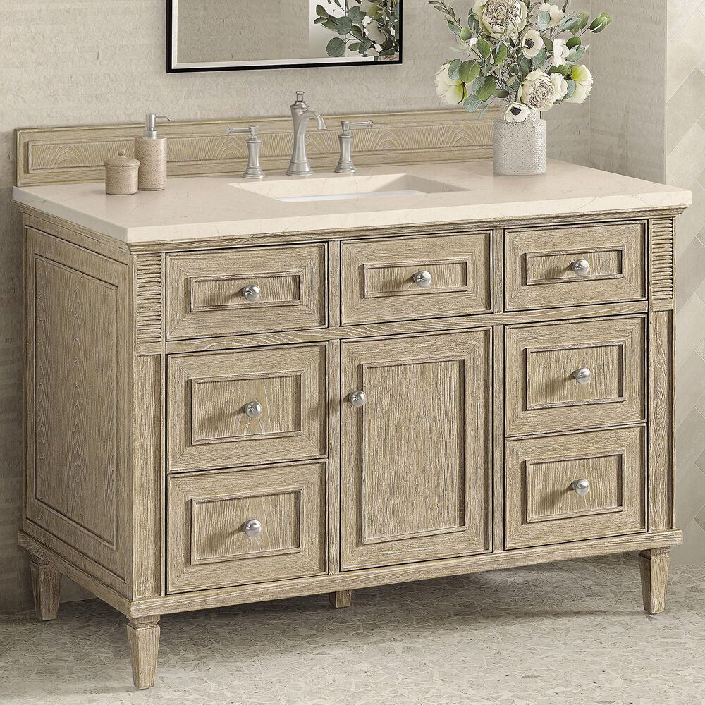 James Martin Vanities Lorelai 48&quot; Single Vanity in Whitewashed Oak with 3 cm Eternal Marfil Quartz Top, , large