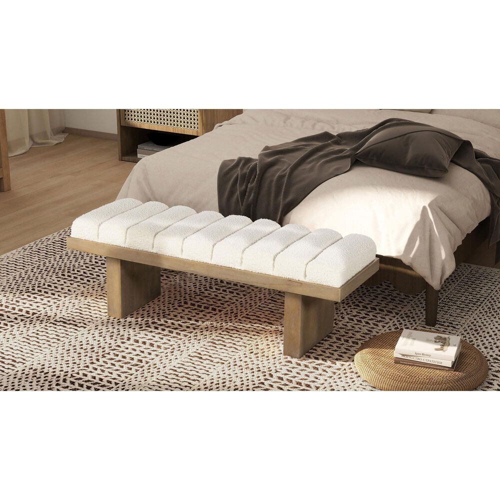 Jennifer Taylor Home Bella Accent Bench with Ivory White Upholstered in Natural, , large
