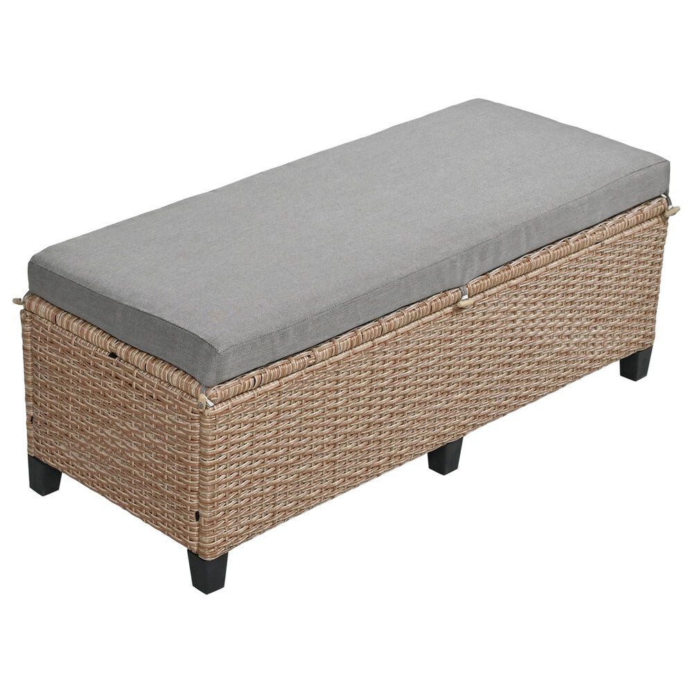 HOMLUX 5-Piece Outdoor Conversation Set with 2 Extendable Side Tables and Brown Rattan in Light Gray, , large