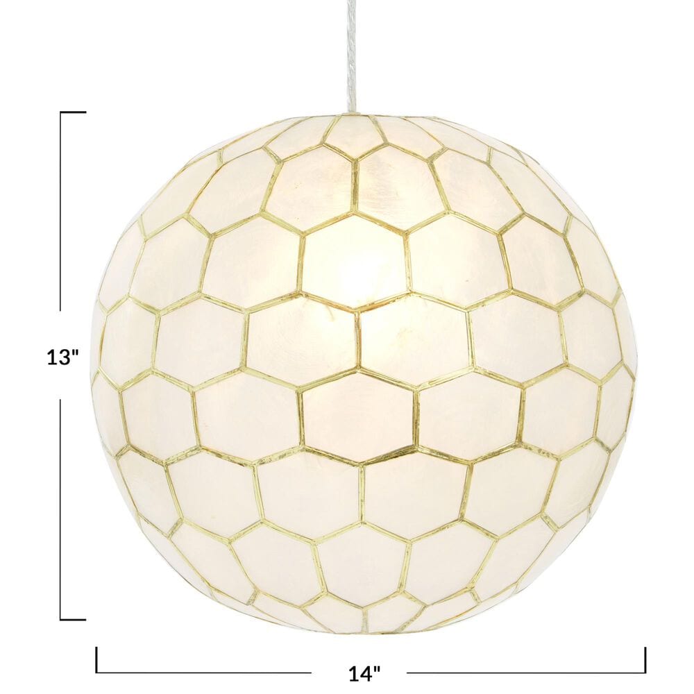 Creative Coop Simone 14" Pendant with Pearly White Shade in Antique Gold, , large