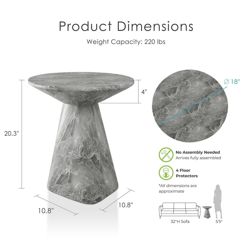 Furniture of America Karvyn 18" Marble Side Table in Gray, , large