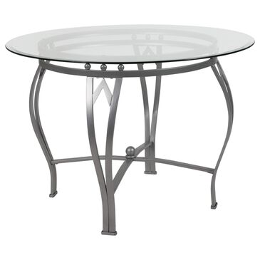 Flash Furniture Syracuse 42" Round Dining Table in Silver and Clear - Table Only, , large