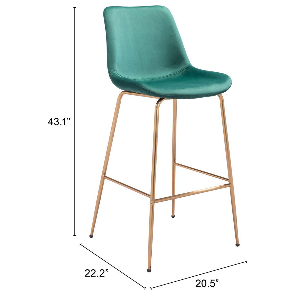 Zuo Modern Tony Bar Stool in Green and Gold, , large