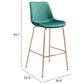 Zuo Modern Tony Bar Stool in Green and Gold, , large