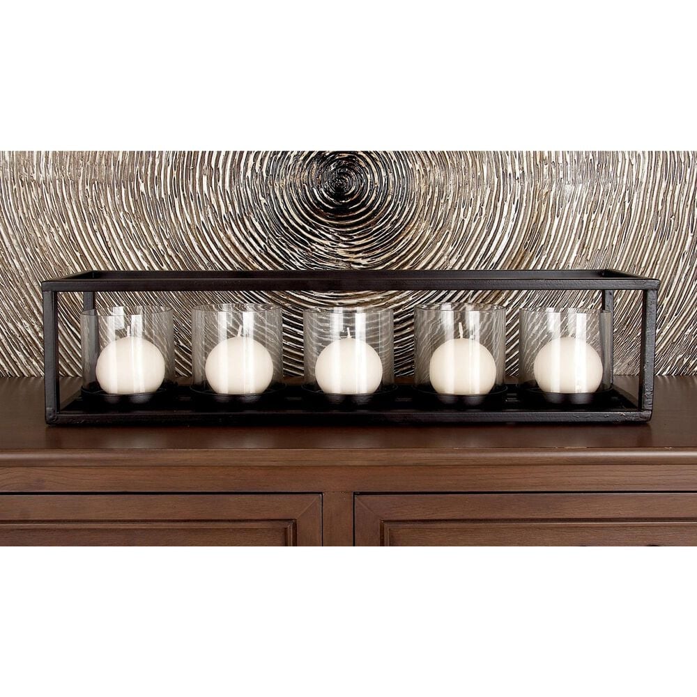 Maple and Jade 5-Glass Sleeve Decorative Candelabra in Matte Black and Clear, , large