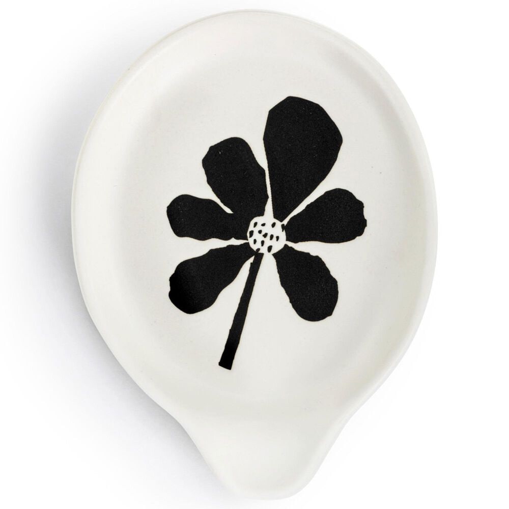 Demdaco Bydesign Spoon Rest in White with Bold Black Flower, , large