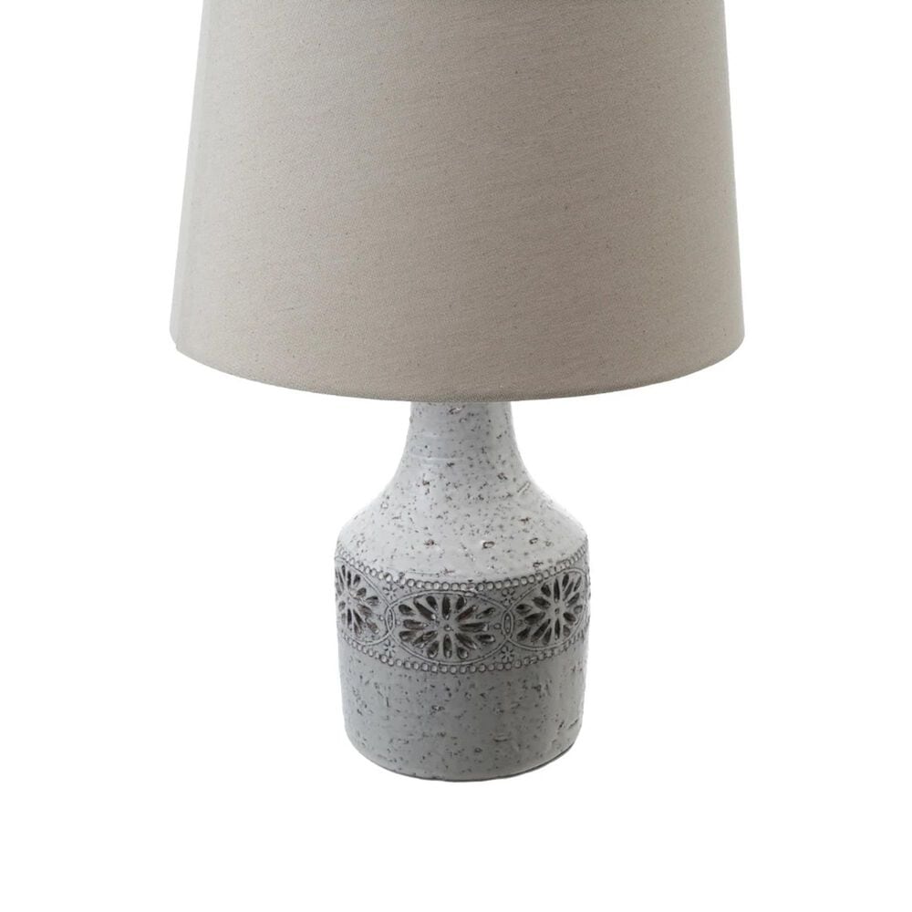 Teak Interiors Clementine Vintage Reproduction Table Lamp with Linen Shade in White Reactive Glaze, , large