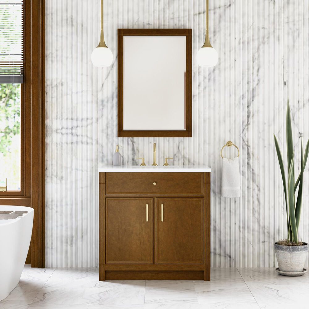 James Martin Bellshire 36" Single Bathroom Vanity in Honey Oak with 3 cm White Zeus Silestone Top and Rectangular Sink, , large